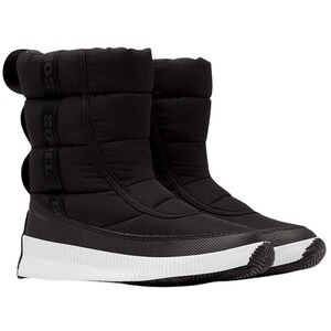 Sorel Out and About Mid Puffer Boots Womens 6.5 Black White EUC